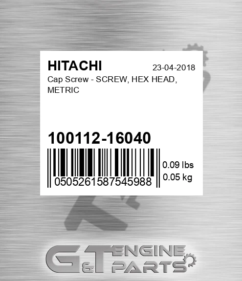 100112-16040 Cap Screw - SCREW, HEX HEAD, METRIC