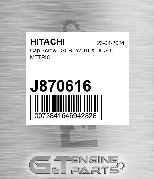 J870616 Cap Screw - SCREW, HEX HEAD, METRIC