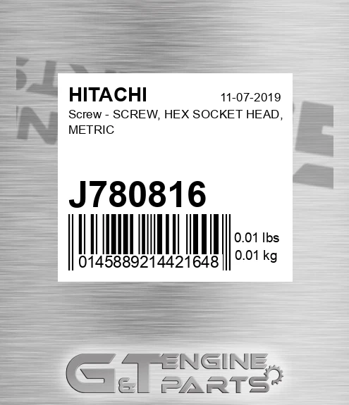 J780816 Screw - SCREW, HEX SOCKET HEAD, METRIC