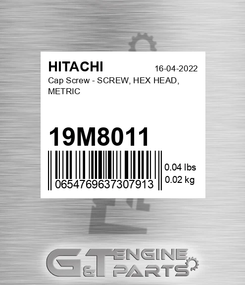 19M8011 Cap Screw - SCREW, HEX HEAD, METRIC