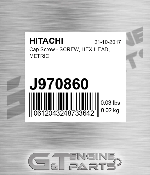 J970860 Cap Screw - SCREW, HEX HEAD, METRIC