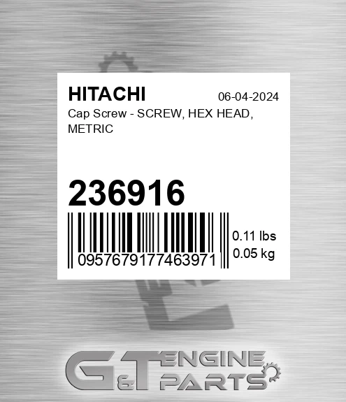 236916 Cap Screw - SCREW, HEX HEAD, METRIC