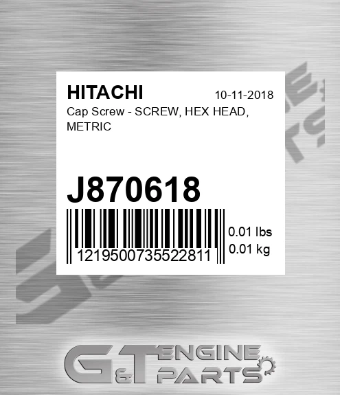 J870618 Cap Screw - SCREW, HEX HEAD, METRIC