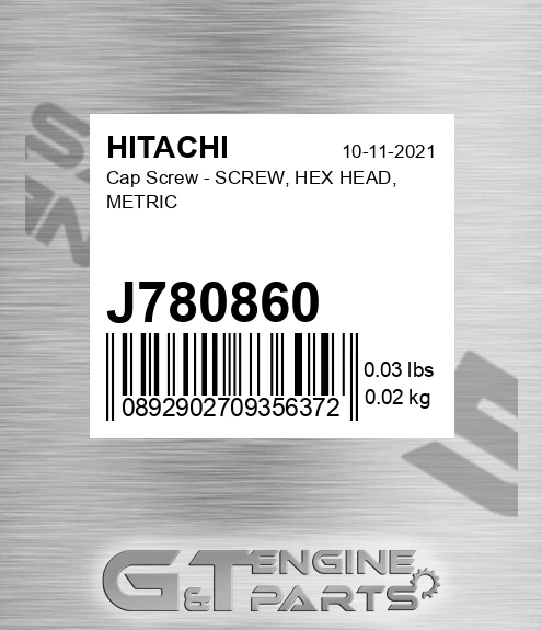 J780860 Cap Screw - SCREW, HEX HEAD, METRIC