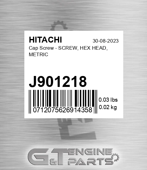 J901218 Cap Screw - SCREW, HEX HEAD, METRIC