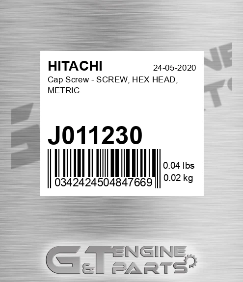 J011230 Cap Screw - SCREW, HEX HEAD, METRIC
