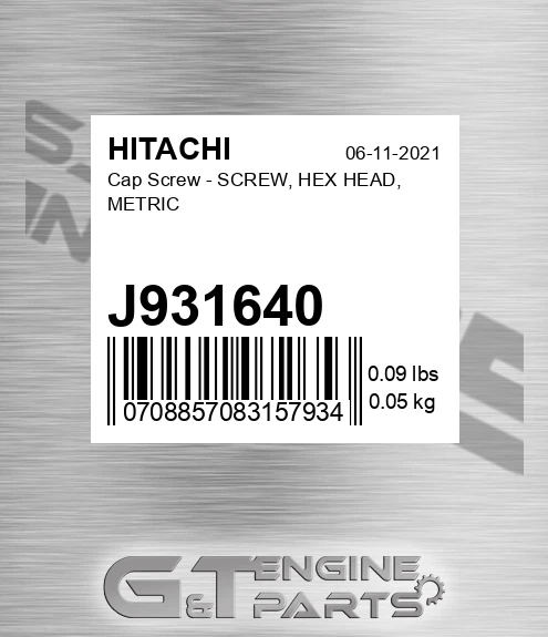 J931640 Cap Screw - SCREW, HEX HEAD, METRIC