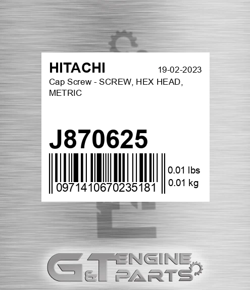 J870625 Cap Screw - SCREW, HEX HEAD, METRIC