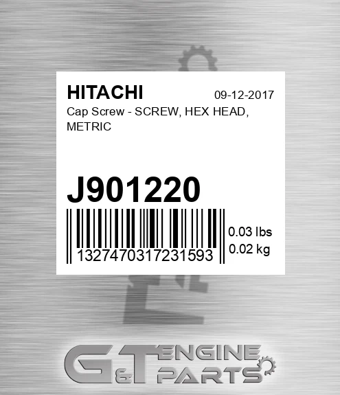 J901220 Cap Screw - SCREW, HEX HEAD, METRIC