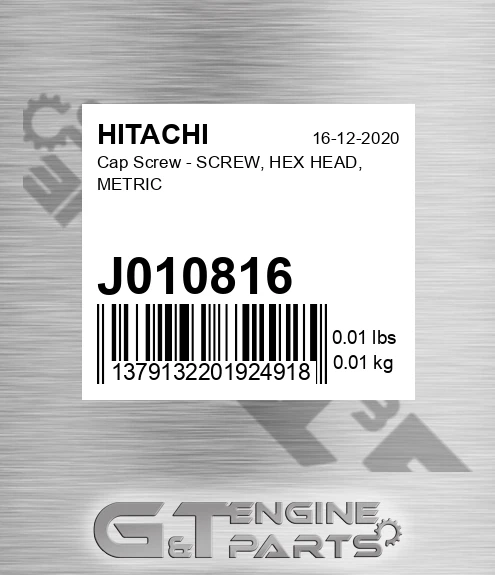 J010816 Cap Screw - SCREW, HEX HEAD, METRIC