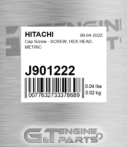 J901222 Cap Screw - SCREW, HEX HEAD, METRIC