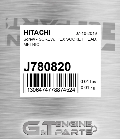 J780820 Screw - SCREW, HEX SOCKET HEAD, METRIC