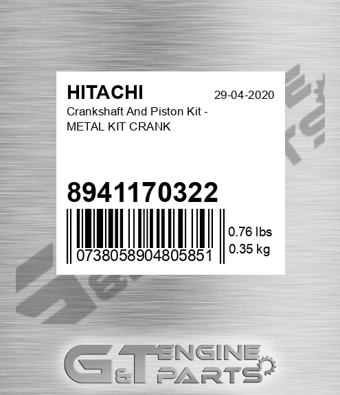 8941170322 Crankshaft And Piston Kit - METAL KIT CRANK