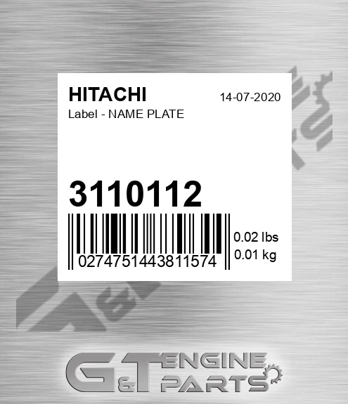 3110112 Label - NAME PLATE