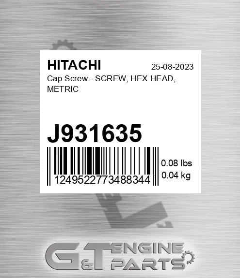 J931635 Cap Screw - SCREW, HEX HEAD, METRIC
