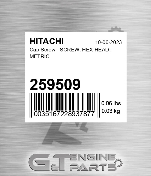 259509 Cap Screw - SCREW, HEX HEAD, METRIC