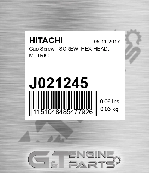 J021245 Cap Screw - SCREW, HEX HEAD, METRIC