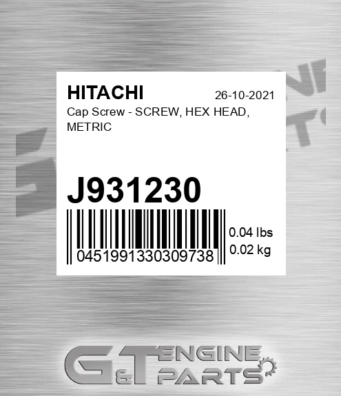 J931230 Cap Screw - SCREW, HEX HEAD, METRIC
