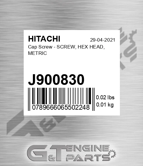 J900830 Cap Screw - SCREW, HEX HEAD, METRIC