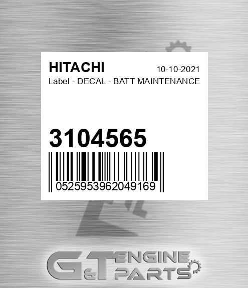 3104565 Label - DECAL - BATT MAINTENANCE