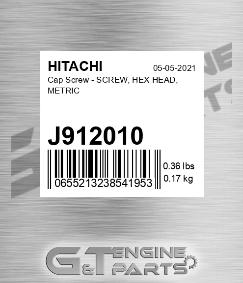J912010 Cap Screw - SCREW, HEX HEAD, METRIC