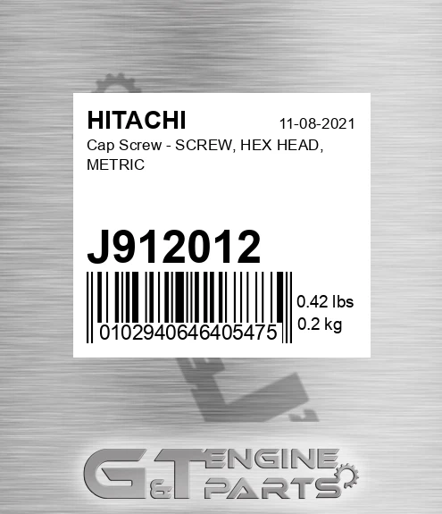 J912012 Cap Screw - SCREW, HEX HEAD, METRIC