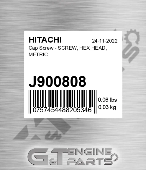 J900808 Cap Screw - SCREW, HEX HEAD, METRIC
