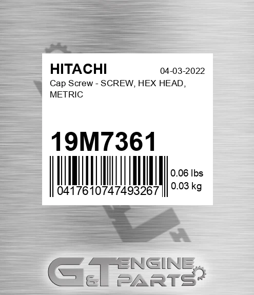 19M7361 Cap Screw - SCREW, HEX HEAD, METRIC