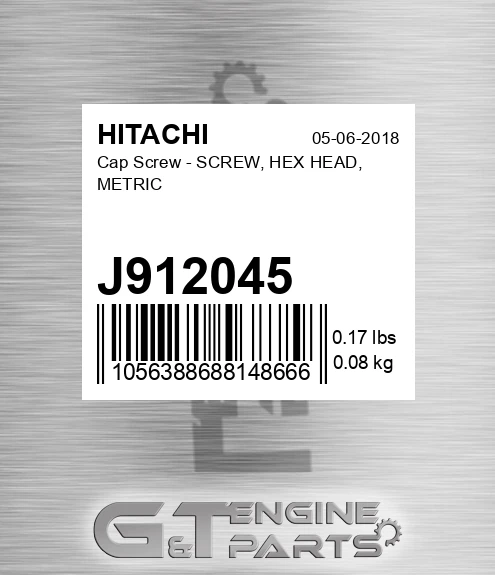 J912045 Cap Screw - SCREW, HEX HEAD, METRIC