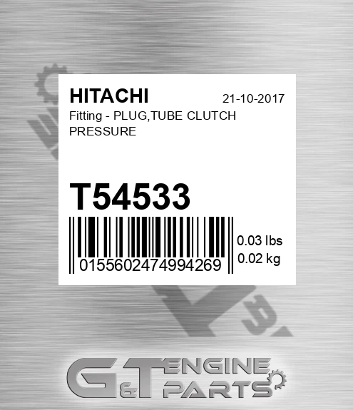 T54533 Fitting - PLUG,TUBE CLUTCH PRESSURE