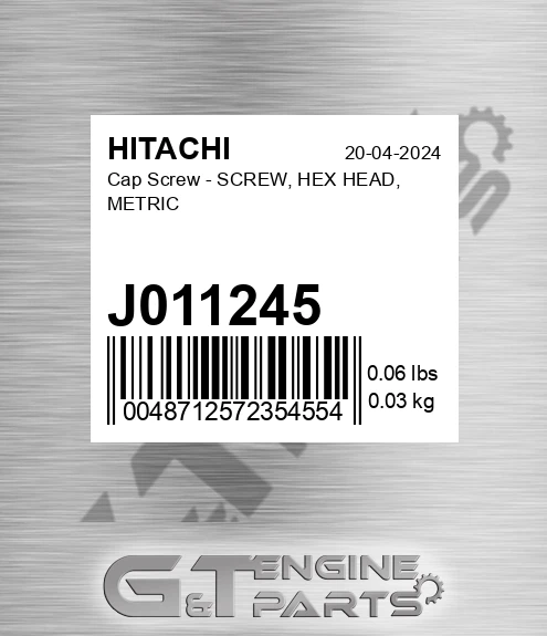 J011245 Cap Screw - SCREW, HEX HEAD, METRIC