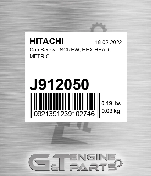 J912050 Cap Screw - SCREW, HEX HEAD, METRIC