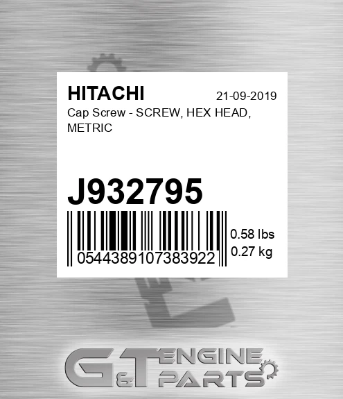 J932795 Cap Screw - SCREW, HEX HEAD, METRIC