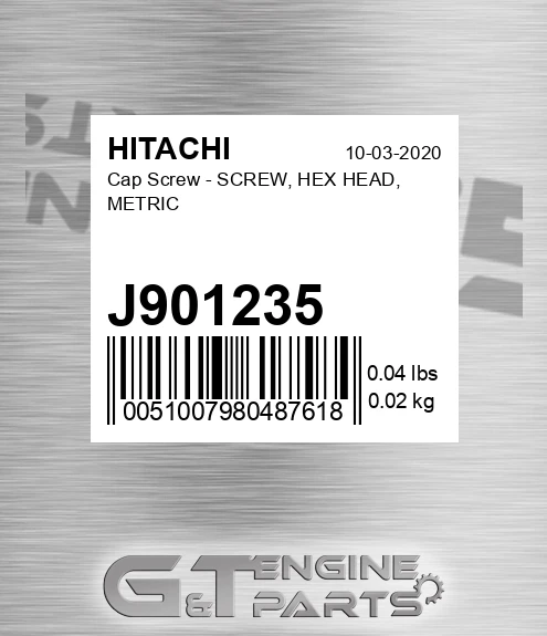 J901235 Cap Screw - SCREW, HEX HEAD, METRIC