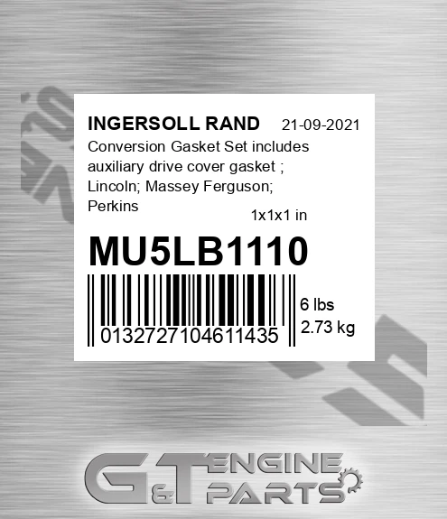 MU5LB1110 Conversion Gasket Set includes auxiliary drive cover gasket ; Lincoln; Massey Ferguson; Perkins