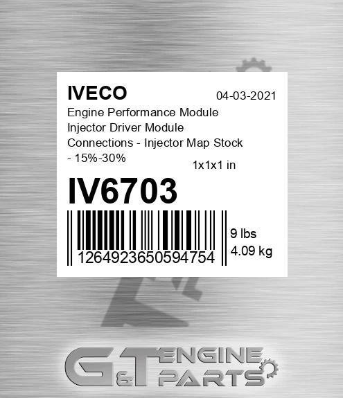 IV6703 Engine Performance Module Injector Driver Module Connections - Injector Map Stock - 15%-30%