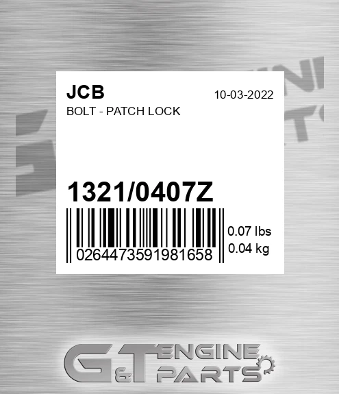 1321/0407Z BOLT - PATCH LOCK