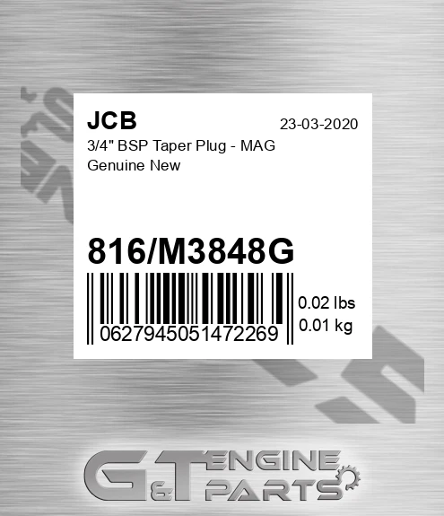 816m3848g 3/4&quot; BSP Taper Plug - MAG Genuine New