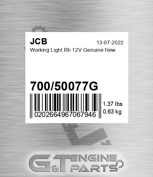 70050077g Working Light Rh 12V Genuine New