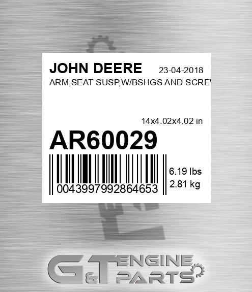 AR60029 ARM,SEAT SUSP,W/BSHGS AND SCREWS