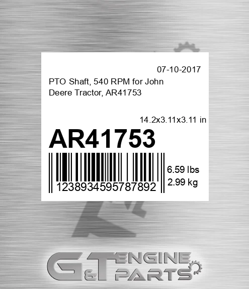 AR41753 PTO Shaft, 540 RPM for Tractor,