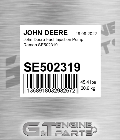 SE502319 John Deere Fuel Injection Pump Reman SE502319