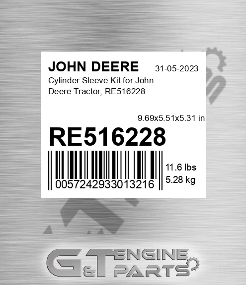 RE516228 Cylinder Sleeve Kit for John Deere Tractor, RE516228