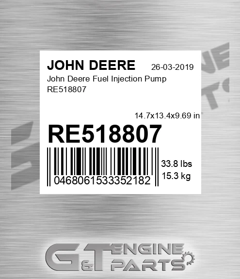 RE518807 John Deere Fuel Injection Pump RE518807