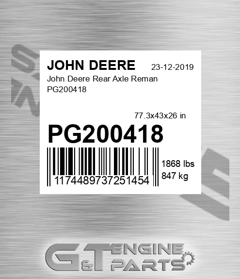 PG200418 John Deere Rear Axle Reman PG200418