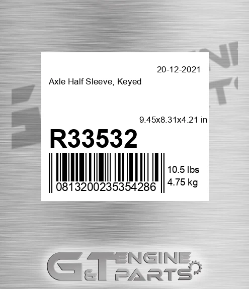 R33532 Axle Half Sleeve, Keyed