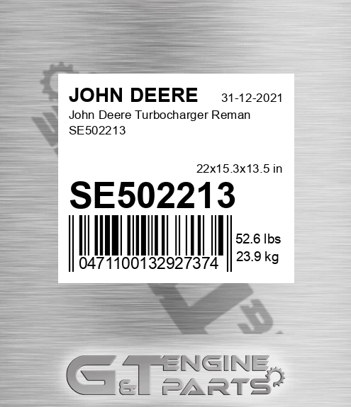 SE502213 John Deere Turbocharger Reman SE502213