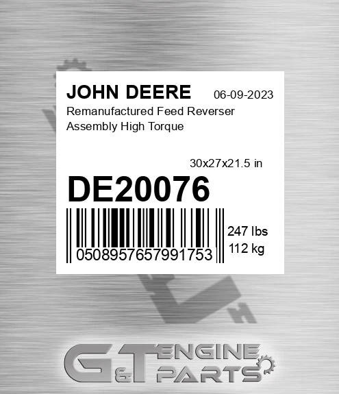DE20076 Remanufactured Feed Reverser Assembly High Torque