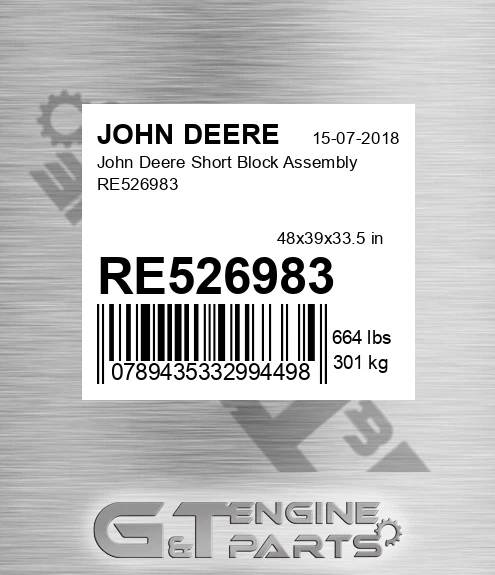RE526983 John Deere Short Block Assembly RE526983