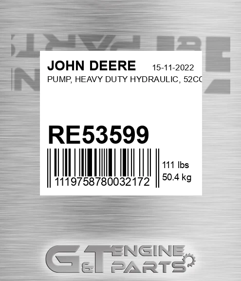 RE53599 PUMP, HEAVY DUTY HYDRAULIC, 52CC made to fit John Deere 